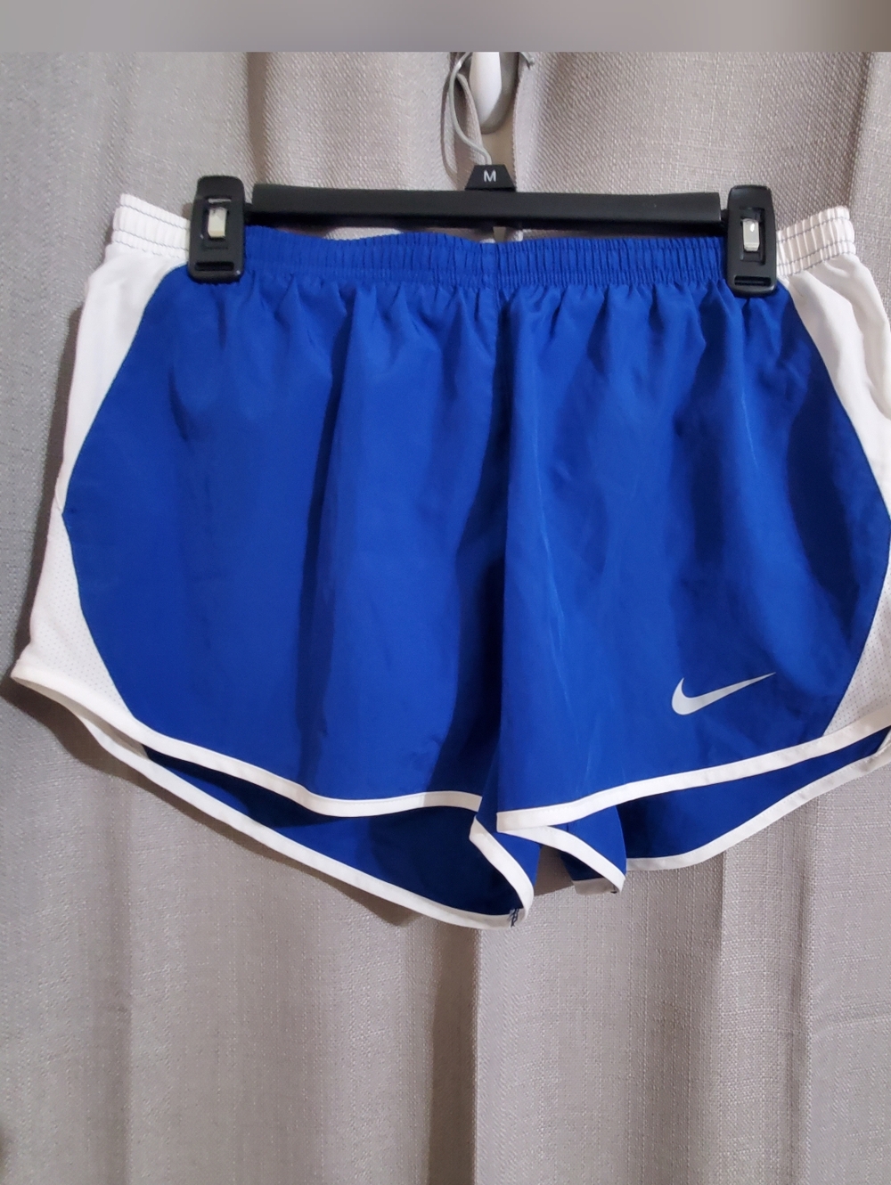 Nike Dri Fit Shorts Blue Athletic Running Shorts with White Trim Women's Medium